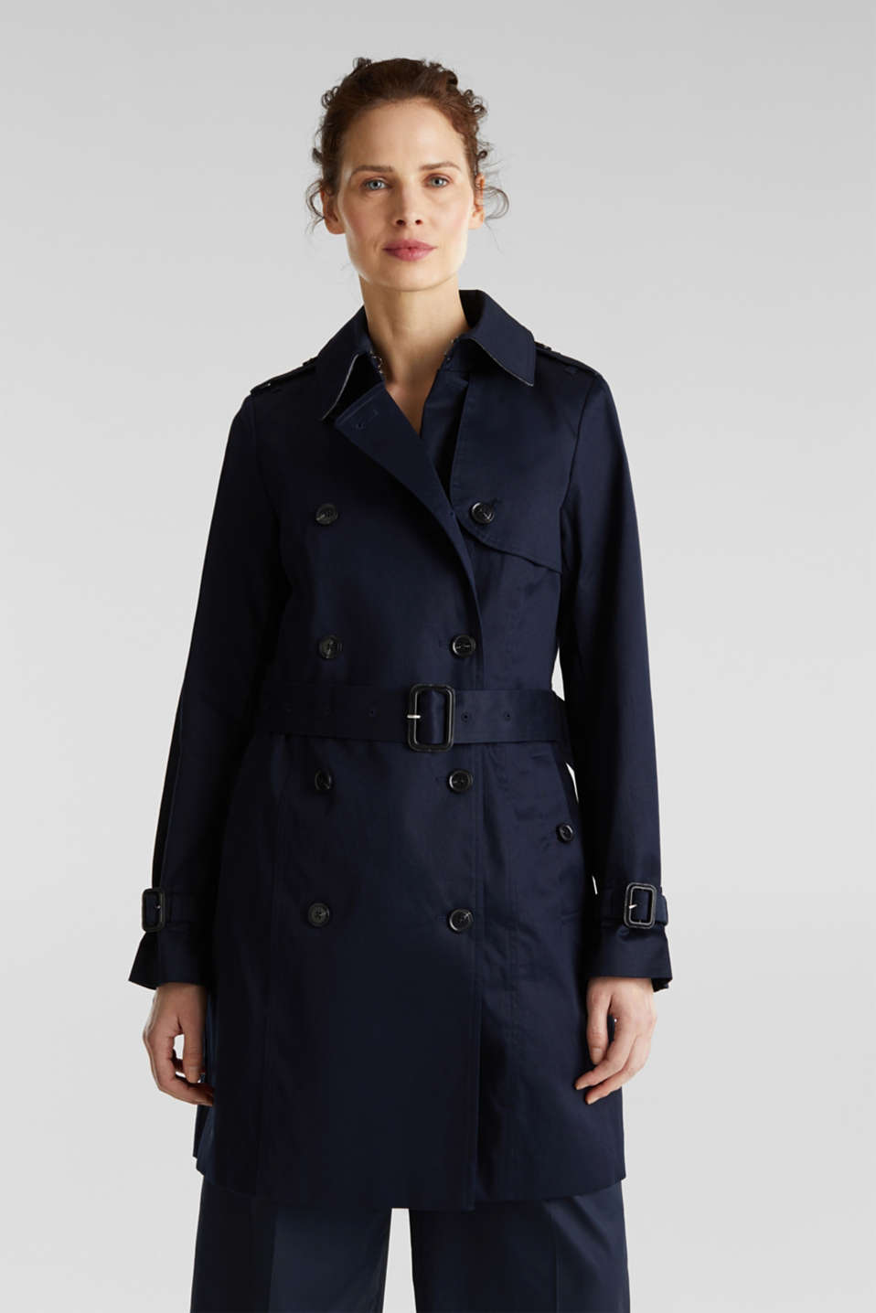 Esprit - Double-breasted trench coat, 100% cotton at our Online Shop