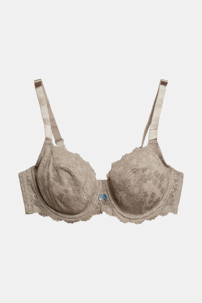 Recycled: underwire bra with lace for larger cup sizes, LIGHT TAUPE, detail image number 0
