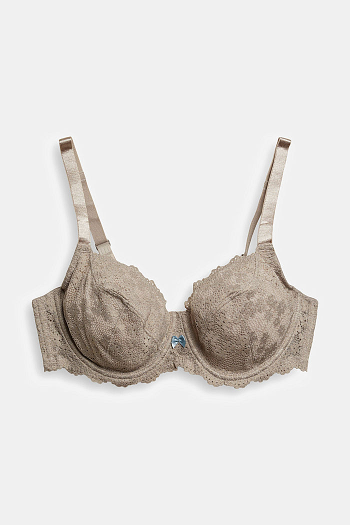 Recycled: underwire bra with lace for larger cup sizes, LIGHT TAUPE, overview