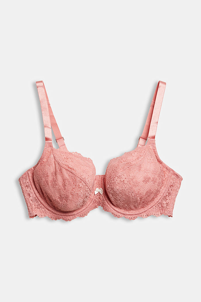 Recycled: underwire bra with lace for larger cup sizes, CORAL, overview