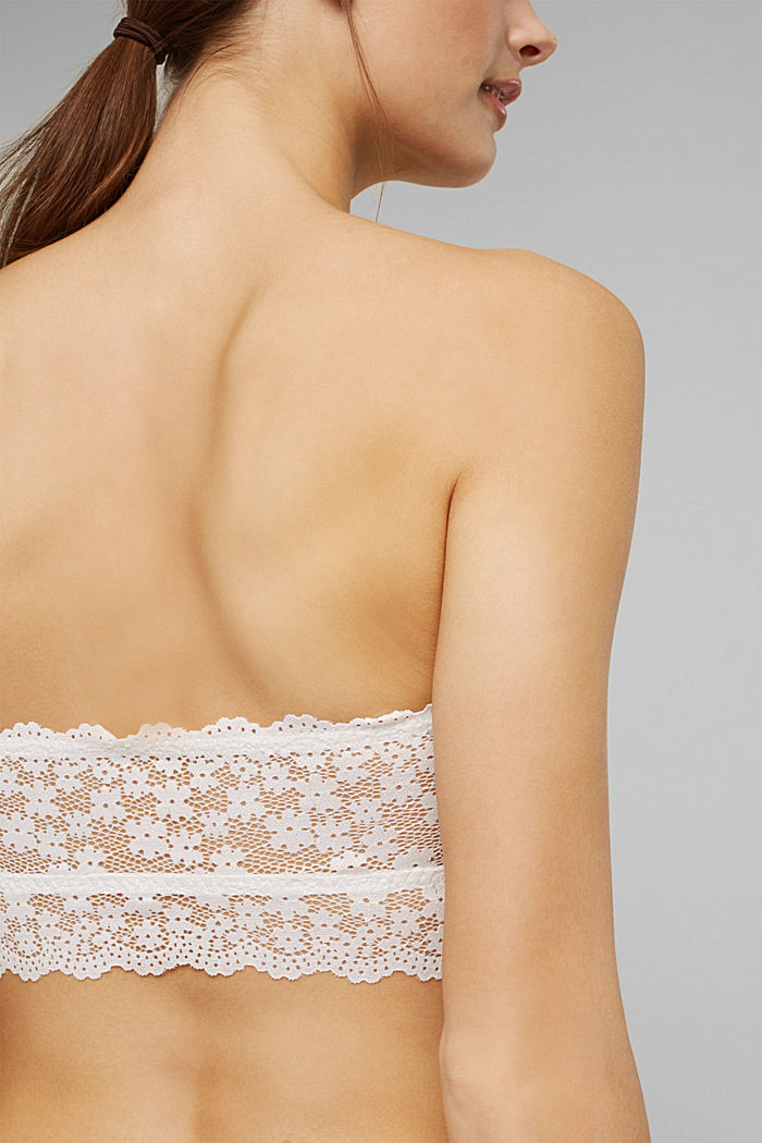 Recycled: Padded bandeau bikini top with lace, OFF WHITE, detail image number 3