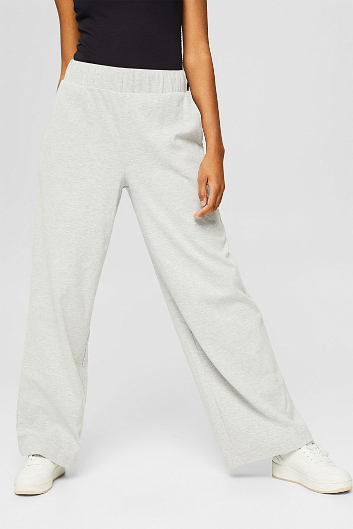 Sweatshirt tracksuit bottoms with wide legs, blended cotton, LIGHT GREY, overview