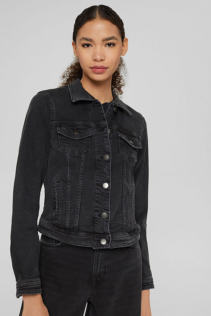 Denim jacket in a vintage look, in organic cotton, BLACK DARK WASHED, detail image number 0