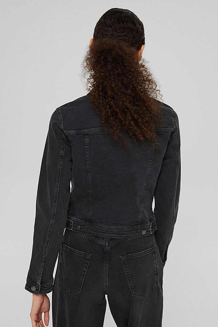 Veste en jean au look usé, coton biologique, BLACK DARK WASHED, detail image number 3