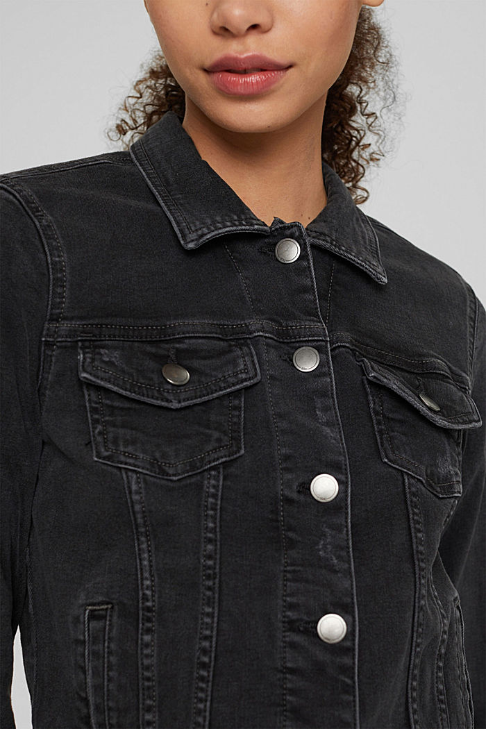 Denim jacket in a vintage look, in organic cotton, BLACK DARK WASHED, detail image number 2