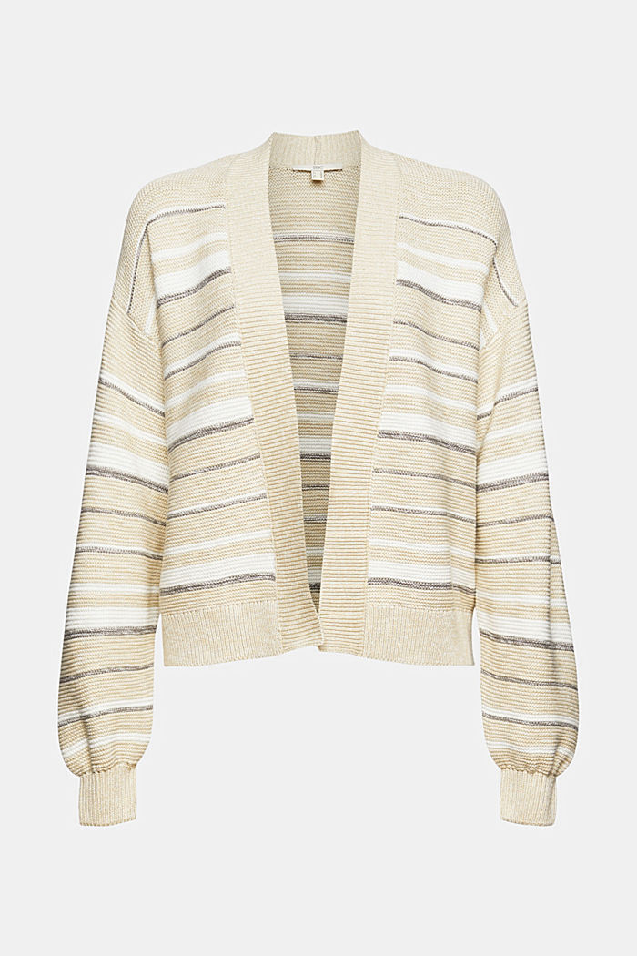Striped cardigan in 100% cotton, BEIGE, overview