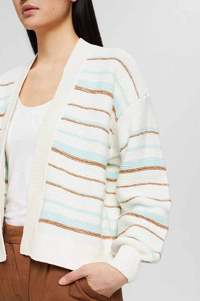 Striped cardigan in 100% cotton, LIGHT TURQUOISE, detail image number 2