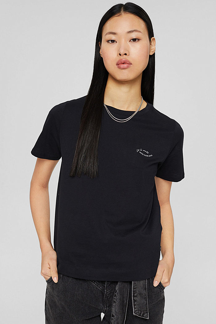 Camiseta con estampado pequeño, algodón ecológico, BLACK, overview