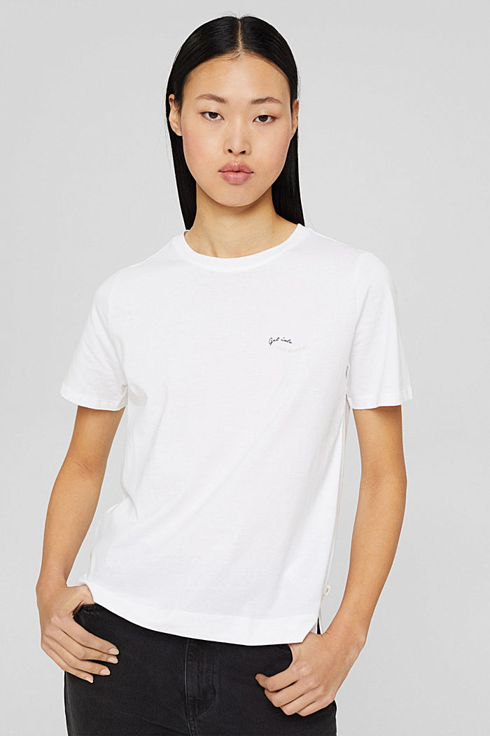 T-shirt orné d’une petit imprimé, coton biologique, WHITE, detail image number 0