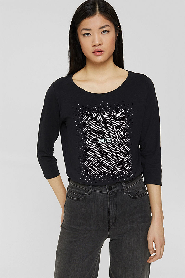 Top with 3/4-length sleeves and print, BLACK, overview