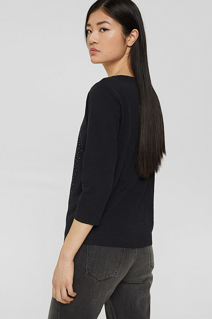 Top with 3/4-length sleeves and print, BLACK, detail image number 3