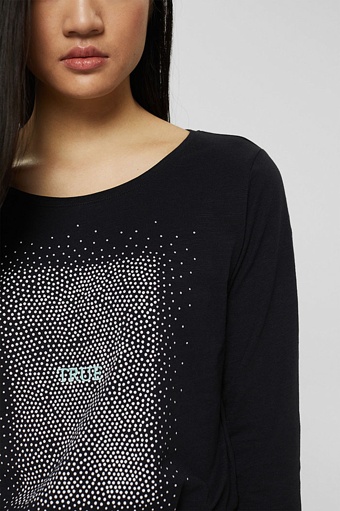 Top with 3/4-length sleeves and print, BLACK, detail image number 2