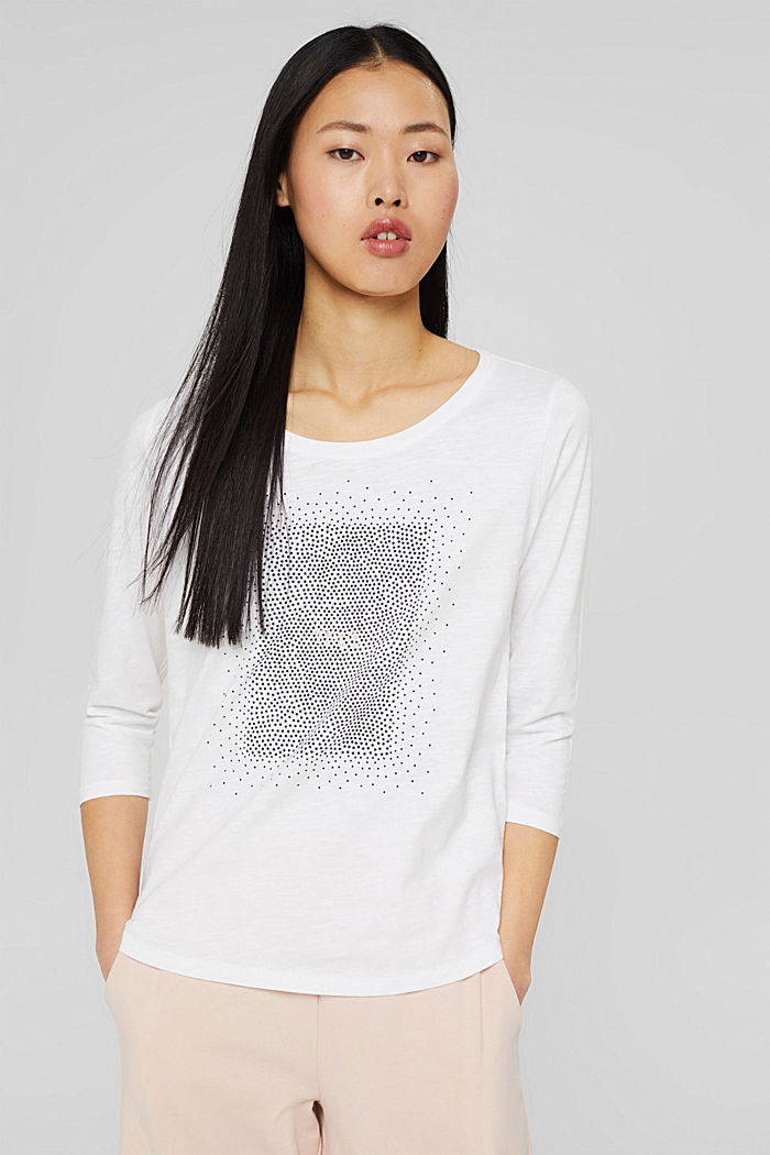 Top with 3/4-length sleeves and print, WHITE, detail image number 0