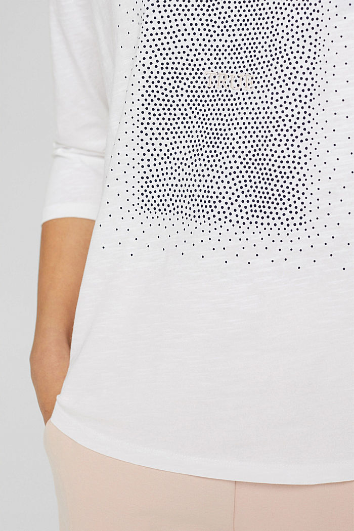 Top with 3/4-length sleeves and print, WHITE, detail image number 2