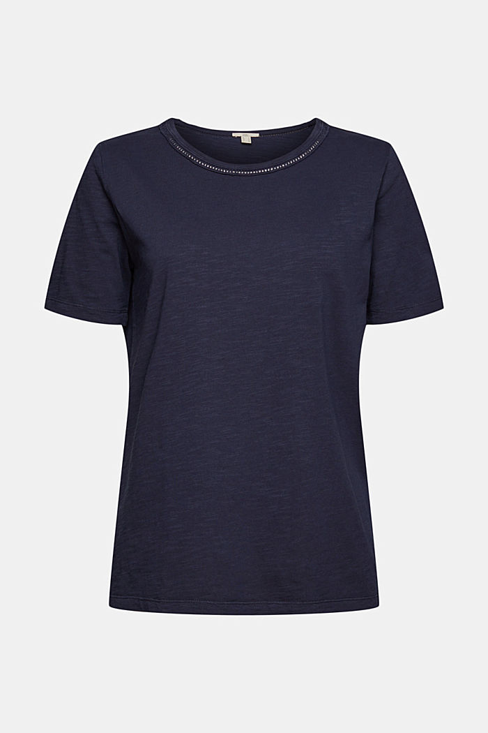 T-shirt con pizzo traforato, NAVY, overview