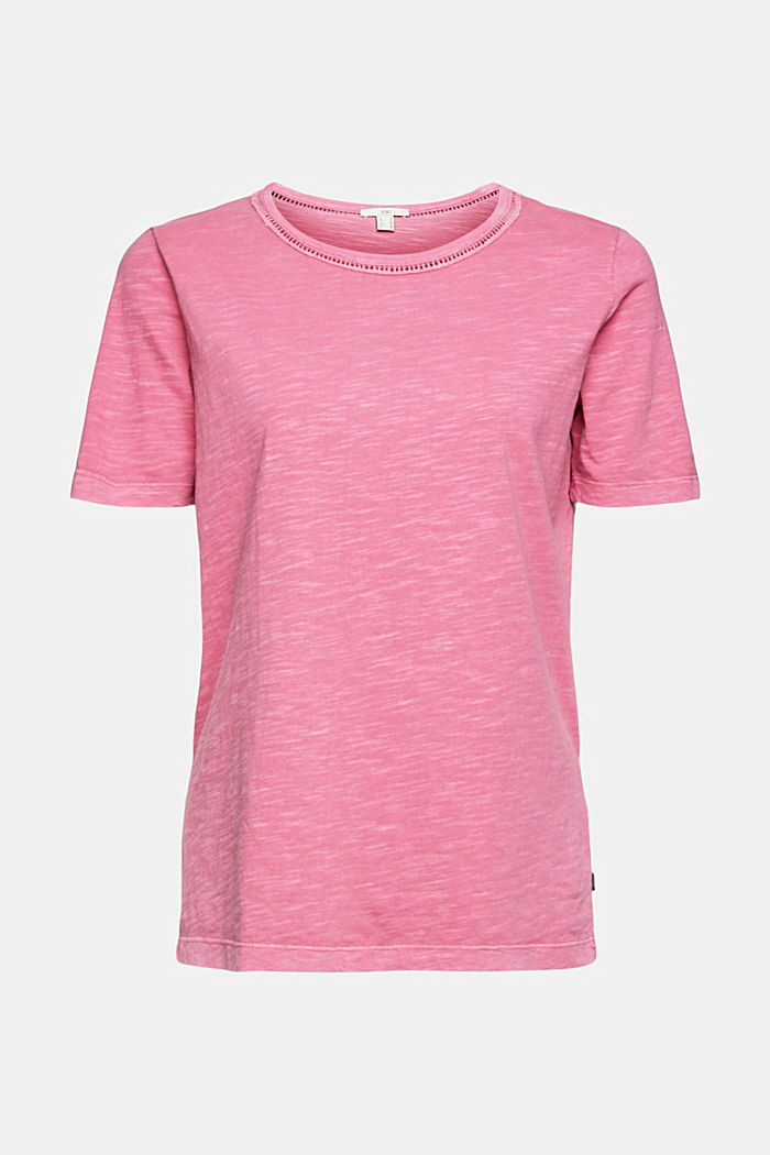 T-shirt with broderie anglaise, PINK, overview