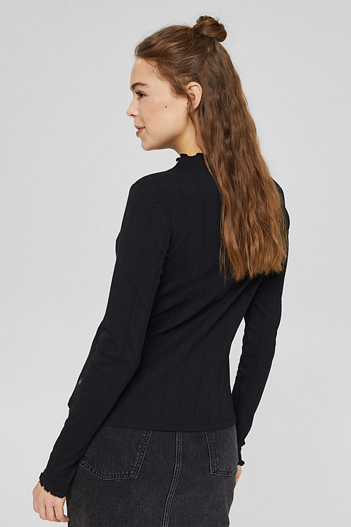 Long sleeve top with wavy edges, BLACK, detail image number 3