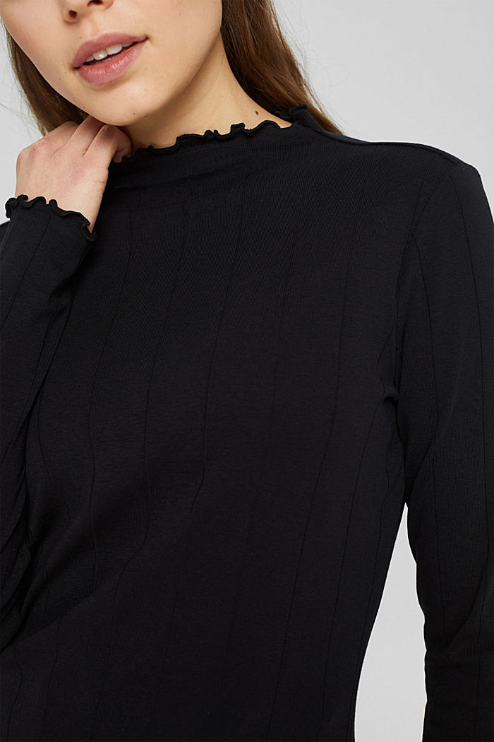 Bluzka z długim rękawem z falowanym brzegiem, BLACK, detail image number 2