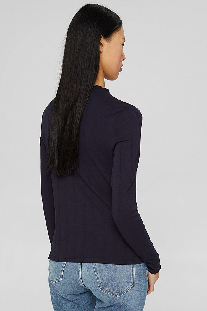 Long sleeve top with wavy edges, NAVY, detail image number 3