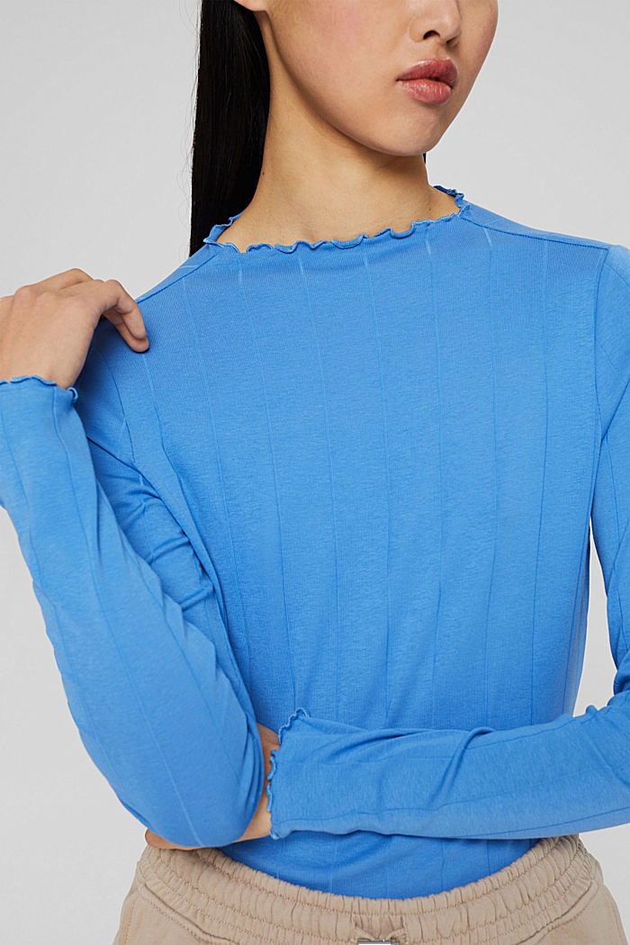 Long sleeve top with wavy edges, INK, detail image number 2