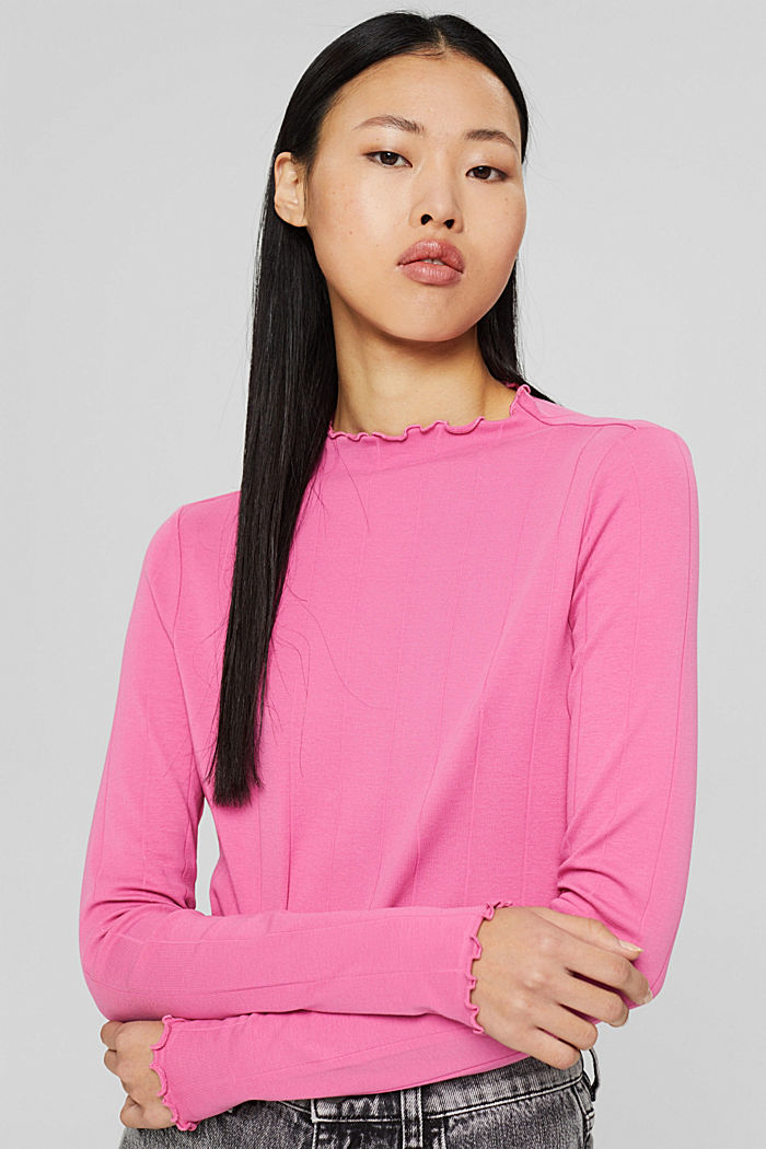 Long sleeve top with wavy edges, PINK, detail image number 0