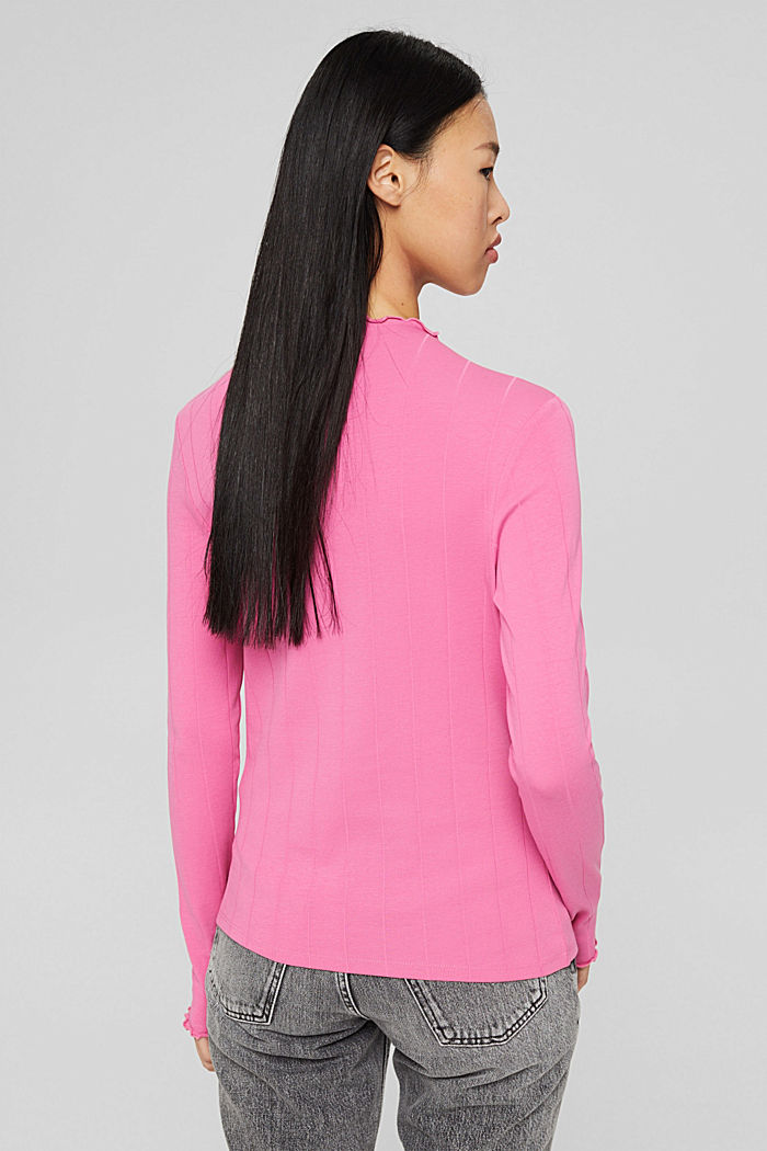 Long sleeve top with wavy edges, PINK, detail image number 3