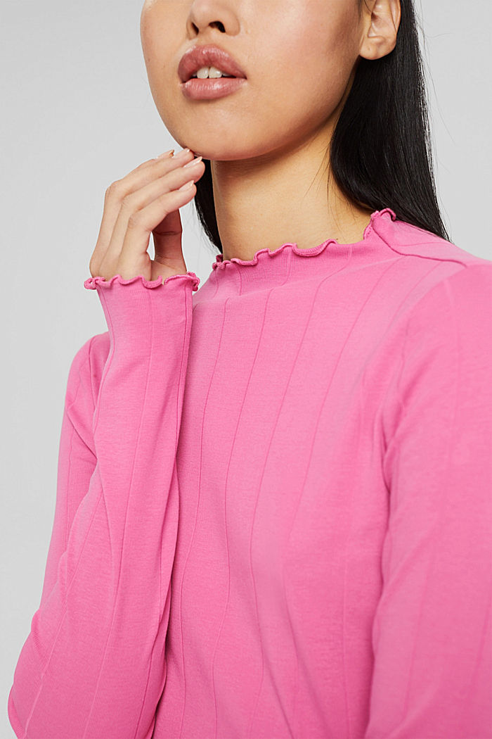 Long sleeve top with wavy edges, PINK, detail image number 2