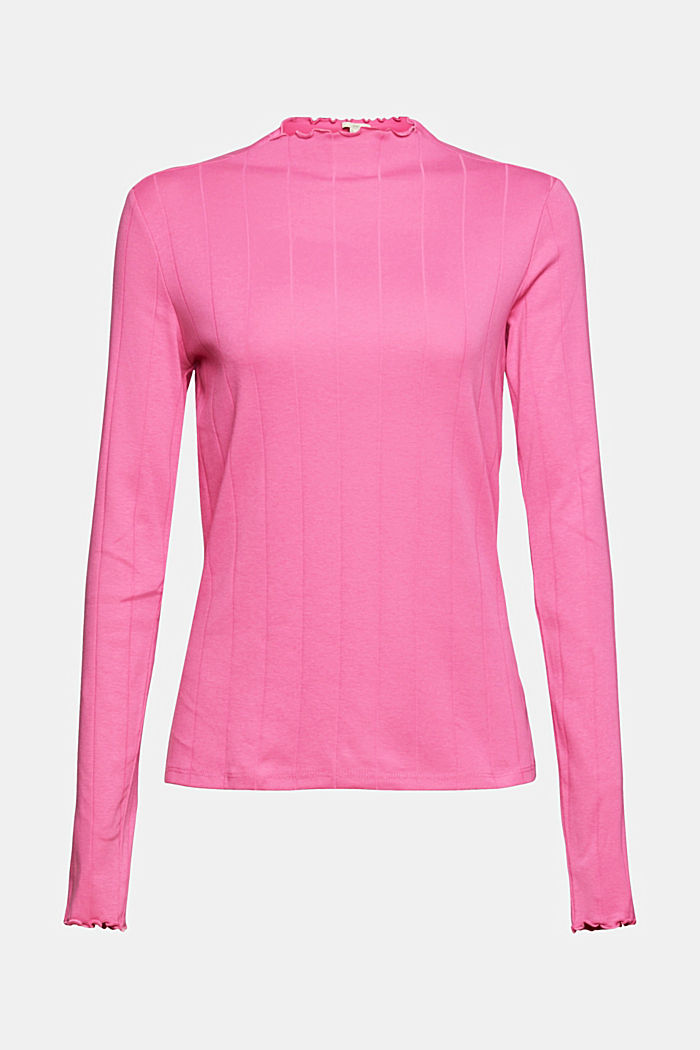 Long sleeve top with wavy edges, PINK, overview