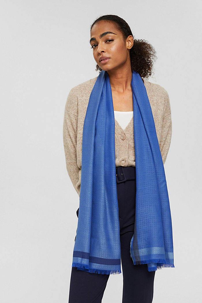 Patterned scarf, LENZING™ ECOVERO™, BRIGHT BLUE, detail image number 1
