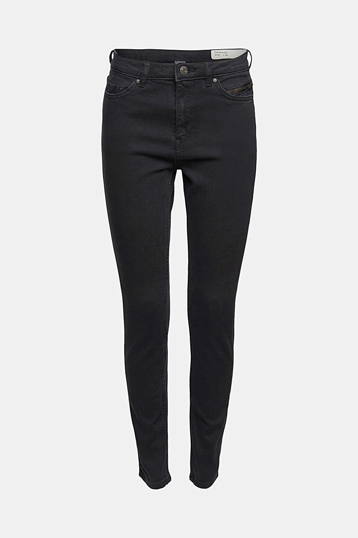 Stretch trousers with zip detail, BLACK, overview
