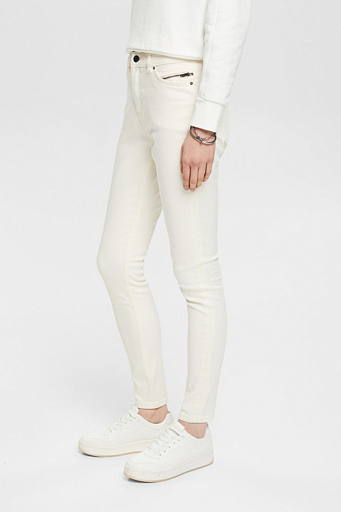 Pantaloni stretch con dettaglio con zip, OFF WHITE, detail image number 0