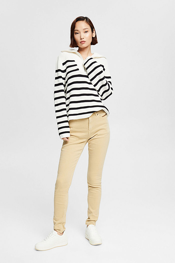 Stretch trousers with zip detail, SAND, overview