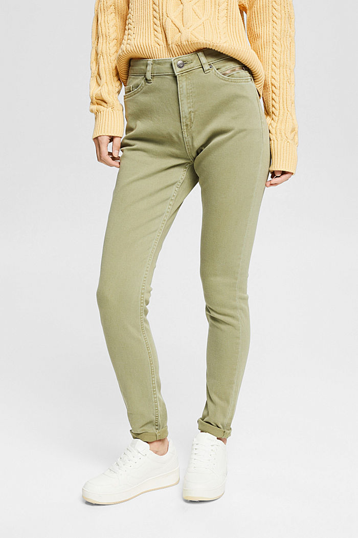 Stretch trousers with zip detail, LIGHT KHAKI, overview
