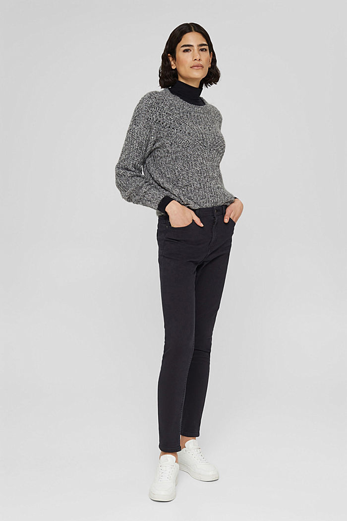 Stretch trousers with zip detail, NAVY, overview