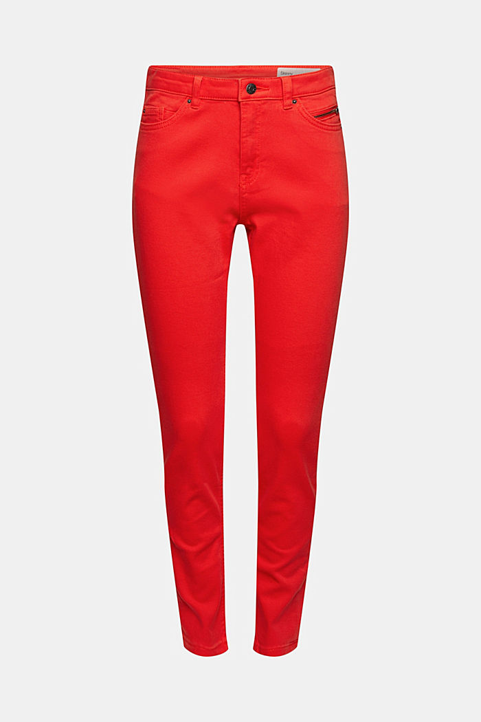 Stretch trousers with zip detail, ORANGE RED, overview