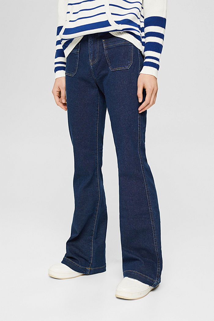 Bootcut jeans met opgestikte zakken, BLUE DARK WASHED, detail image number 0