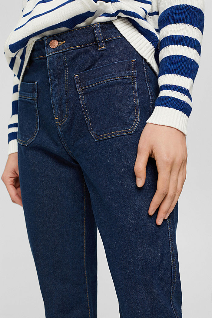 Bootcut jeans met opgestikte zakken, BLUE DARK WASHED, detail image number 2