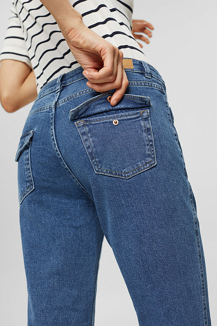 Bootcut jeans met opgestikte zakken, BLUE MEDIUM WASHED, detail image number 6