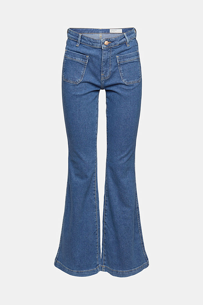 Bootcut jeans met opgestikte zakken, BLUE MEDIUM WASHED, overview