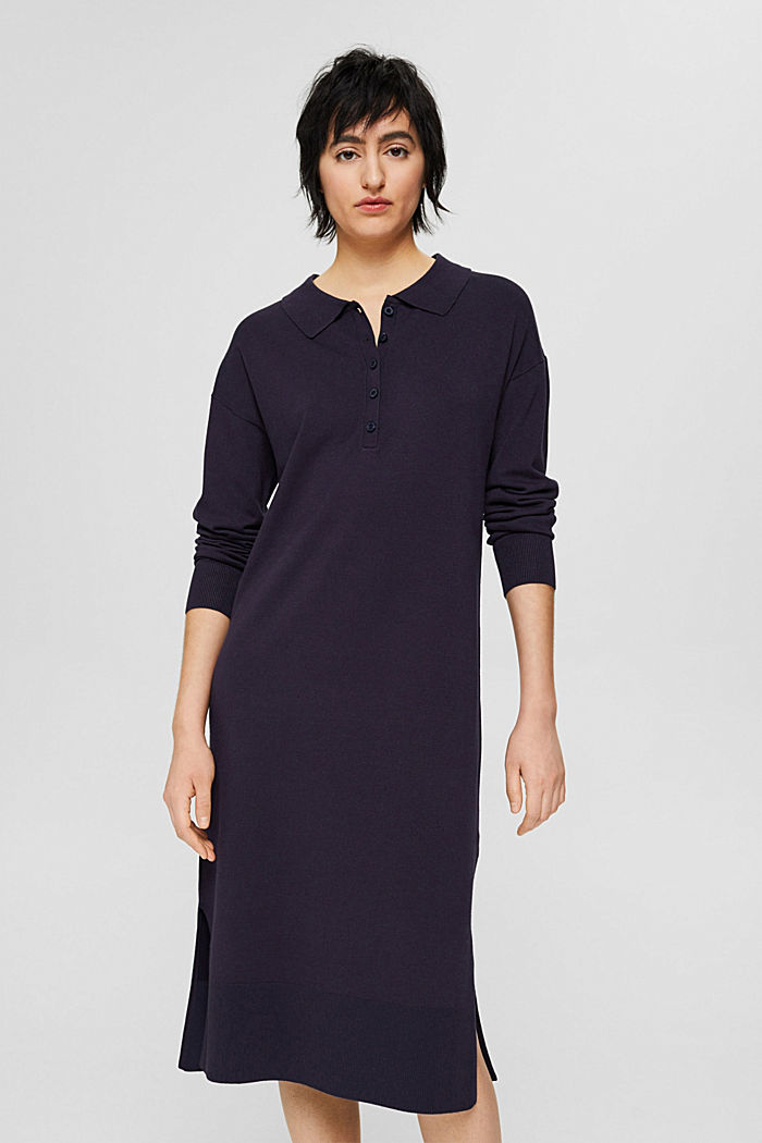 Knit dress with a button placket, NAVY, detail image number 0