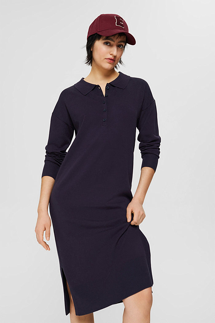 Knit dress with a button placket, NAVY, detail image number 5