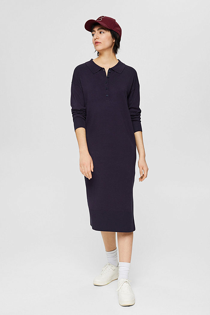 Knit dress with a button placket, NAVY, detail image number 1