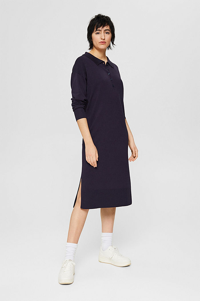 Knit dress with a button placket, NAVY, detail image number 6