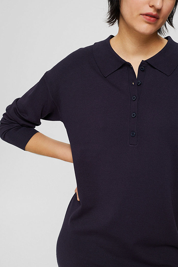 Knit dress with a button placket, NAVY, detail image number 3