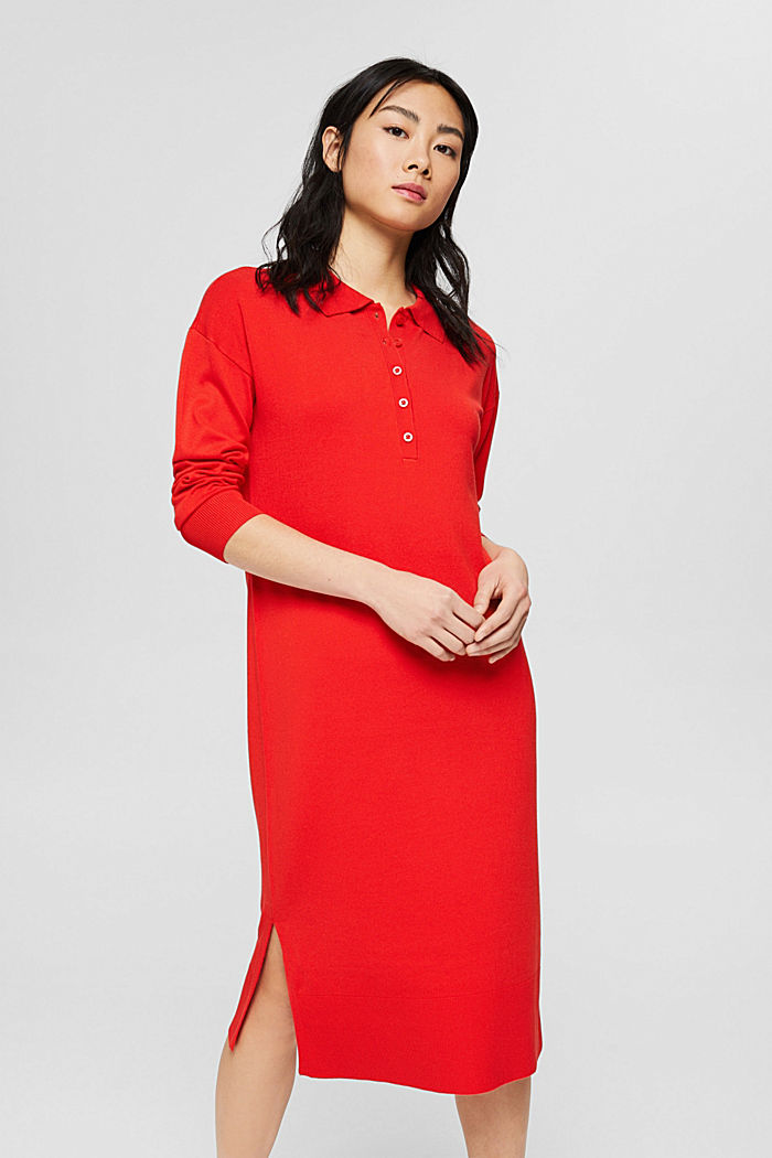 Knit dress with a button placket, ORANGE RED, detail image number 0