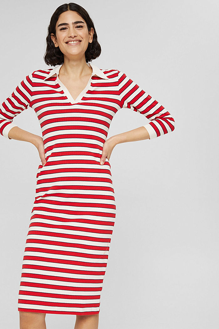 Striped dress with a polo collar, ORANGE RED, detail image number 0