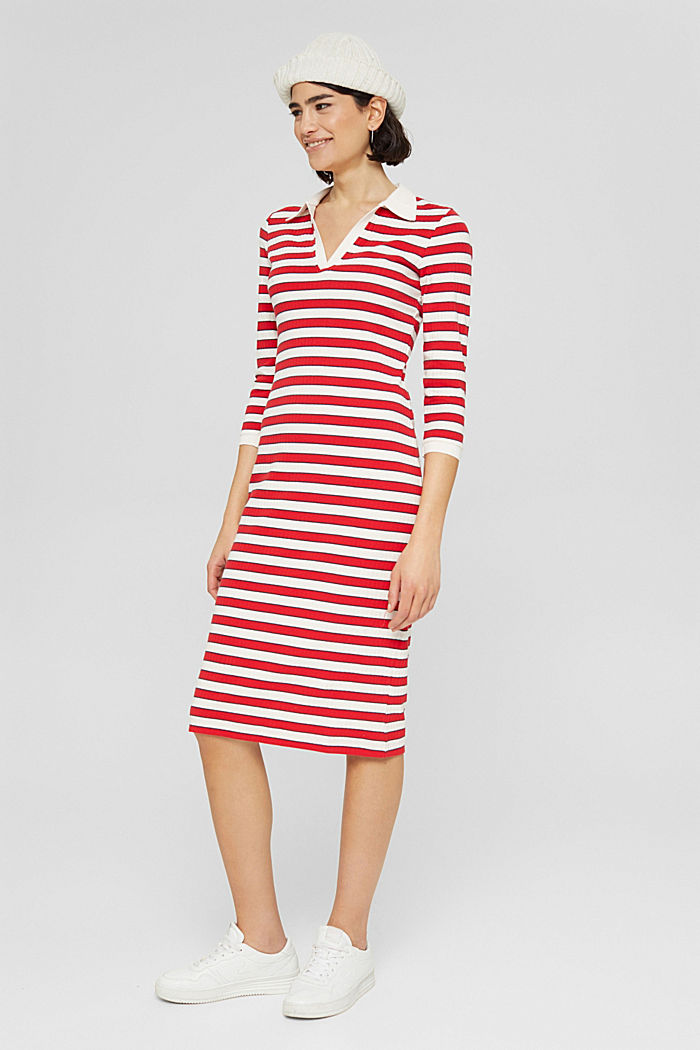 Striped dress with a polo collar, ORANGE RED, detail image number 1