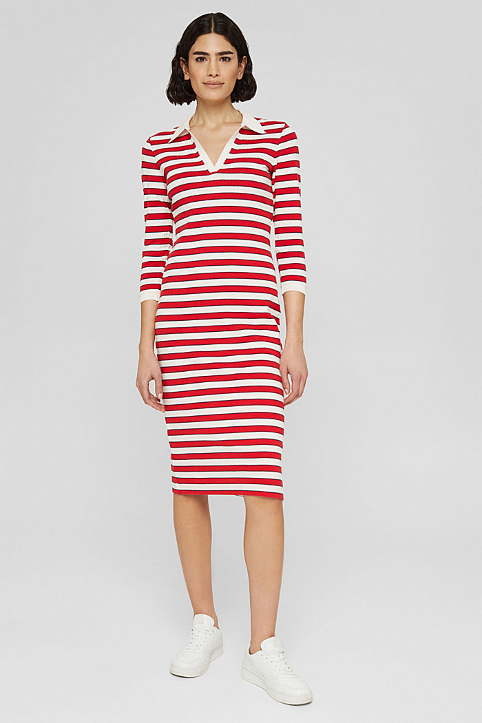Striped dress with a polo collar, ORANGE RED, detail image number 6