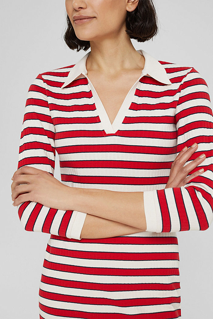 Striped dress with a polo collar, ORANGE RED, detail image number 3