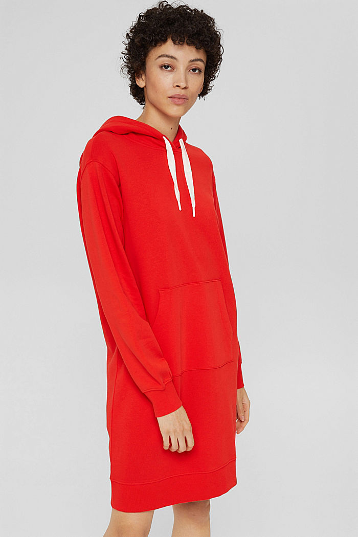 Hooded sweatshirt dress, 100% cotton, ORANGE RED, detail image number 0